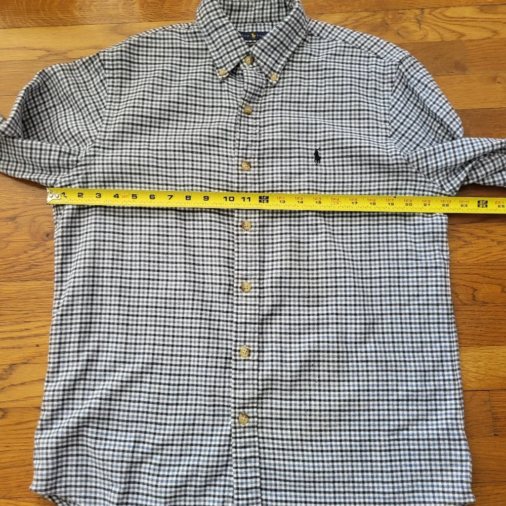 Polo Ralph Lauren Men Medium Flannel Blue Button Down Dress‎ Shirt Long Sleeve